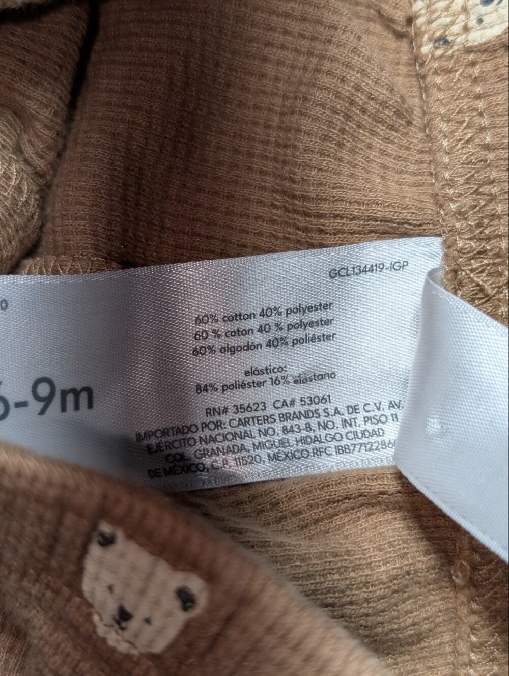 Carter's Brown Bear Waffle Knit Joggers Set Long Sleeve 6-9M - Picture 6 of 8